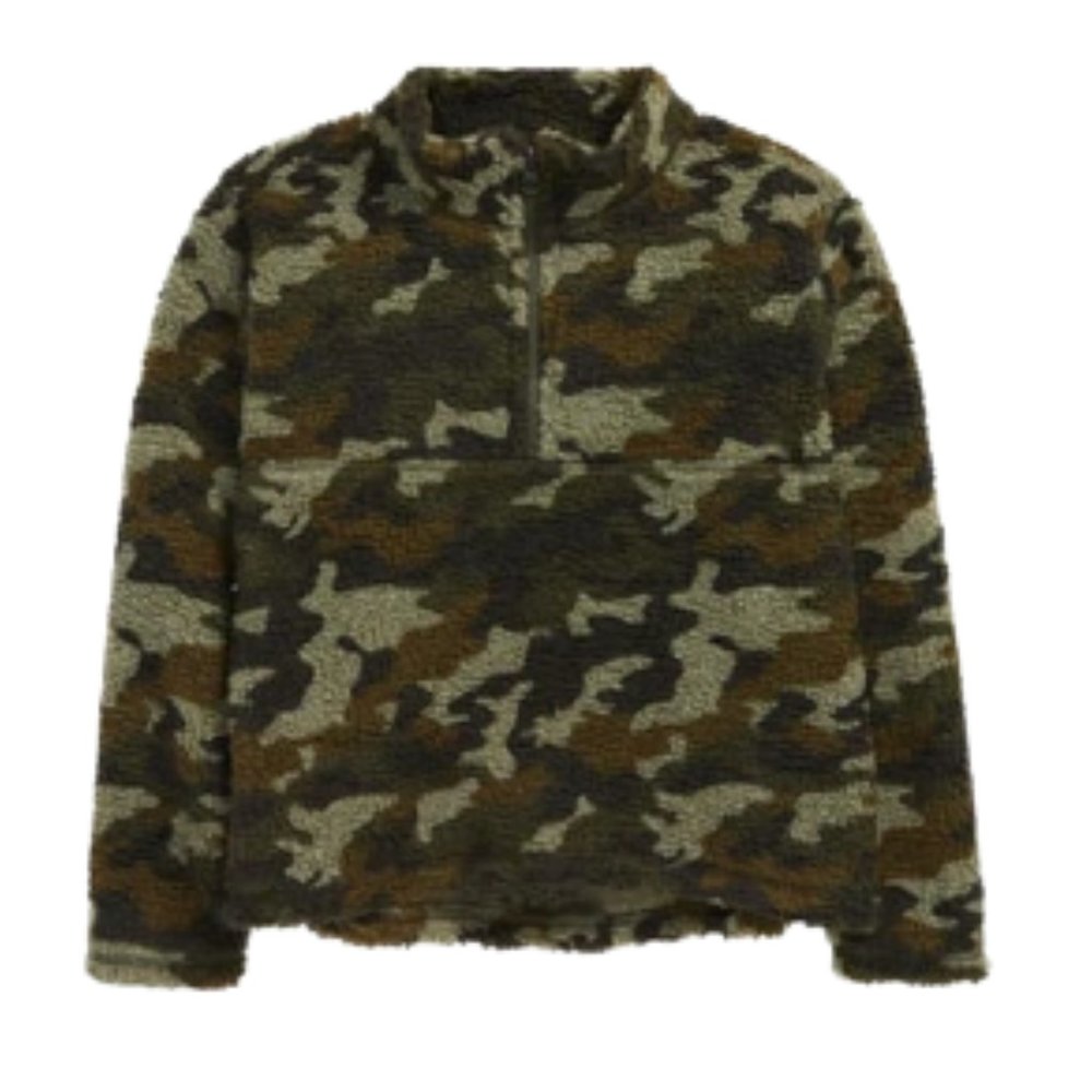 Treasure & Bond Kids' Fleece Pullover Sweatshirt Olive Sarma Camo L (10/12) NWT